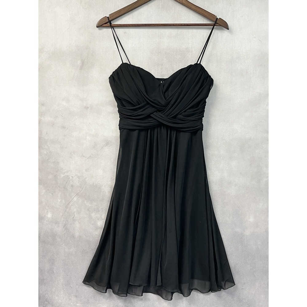 Y2K Womens Chiffon Sweetheart Cocktail Dress Size 5/6 Black Flowy McBling HOCO